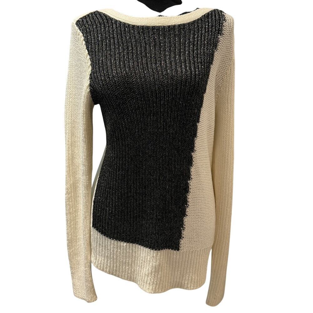 Calvin Klein Side Hip Zip Color Block Sweater Black & Cream | GUC